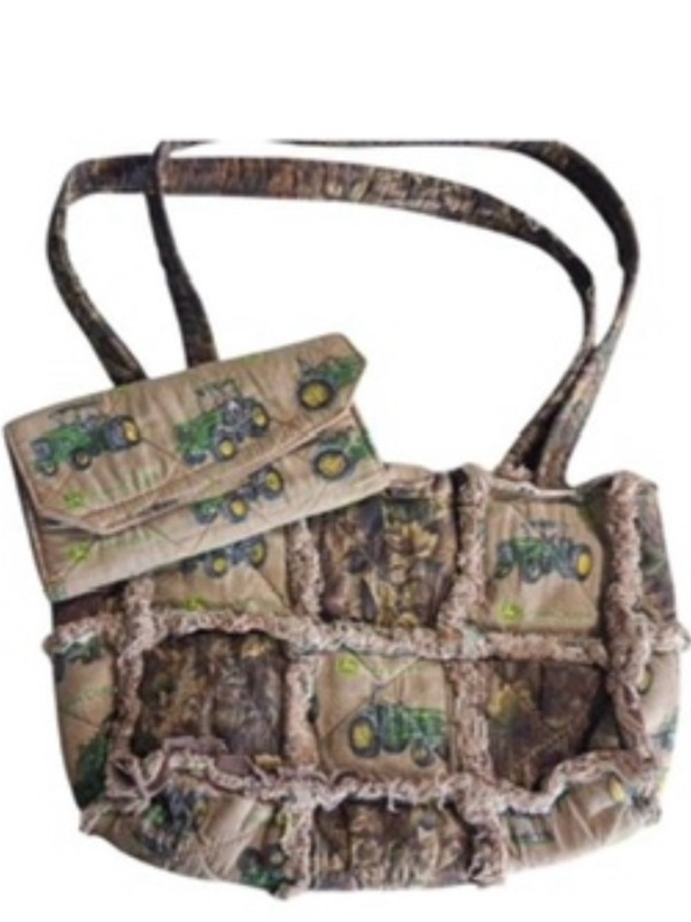 John Deere Quilted Rag Bag Camo Tractor Shoulder Purse Matching Wallet